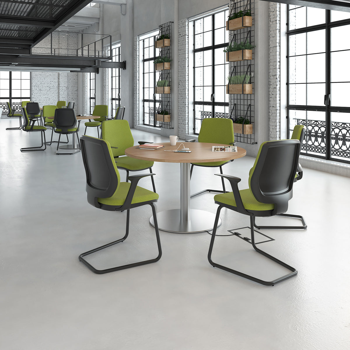 Monza circular dining table with flat round brushed steel base 800mm - Beech - view 4