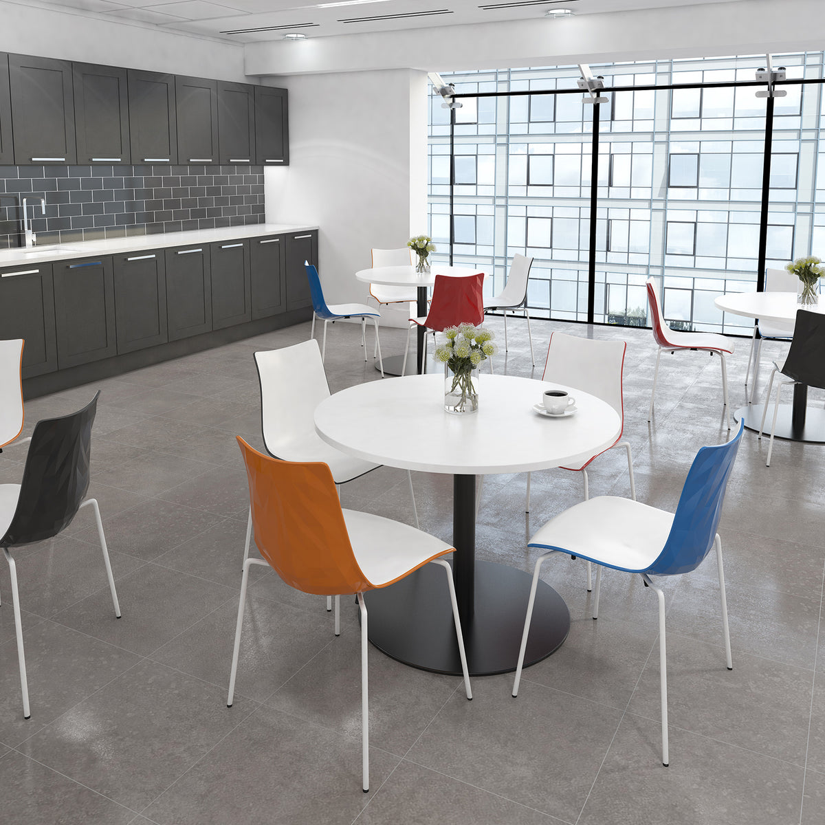 Monza circular dining table 800mm in Beech with central circular cutout and Ion power module in black - view 3