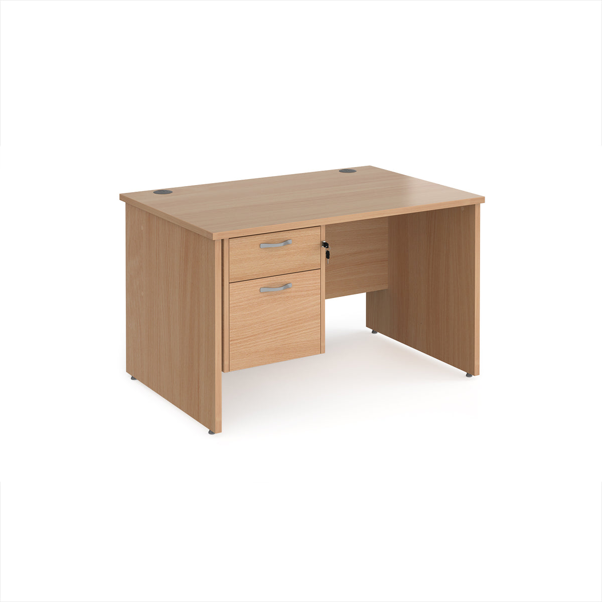 Maestro 25 straight desk 1200mm x 800mm with 2 drawer pedestal - Beech top with panel end leg - view 1