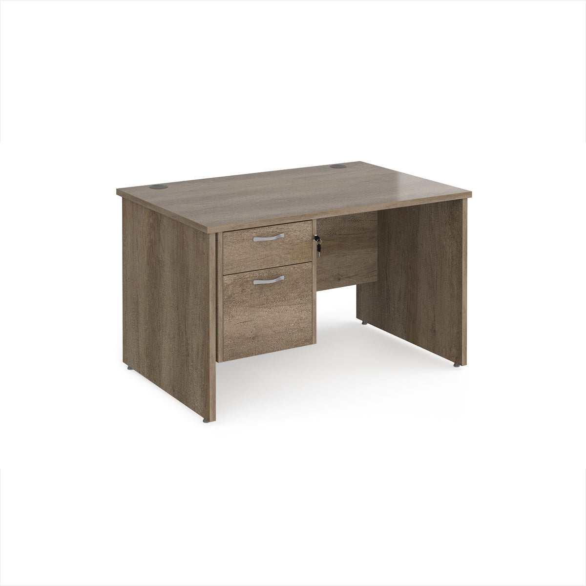 Maestro 25 straight desk 1200mm x 800mm with 2 drawer pedestal - Nebraska Oak Top with panel end leg - view 1