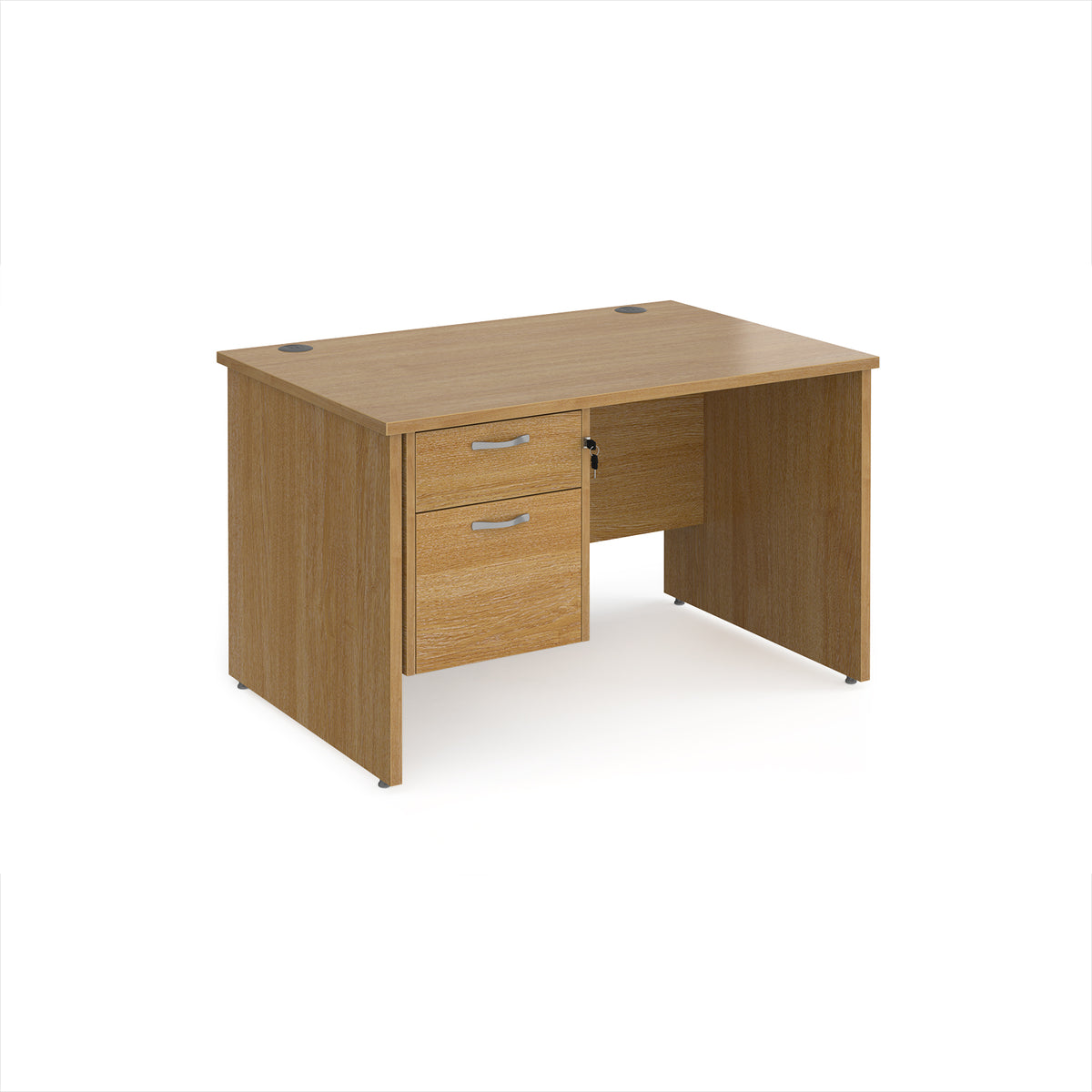 Maestro 25 straight desk 1200mm x 800mm with 2 drawer pedestal - Oak Top with panel end leg - view 1