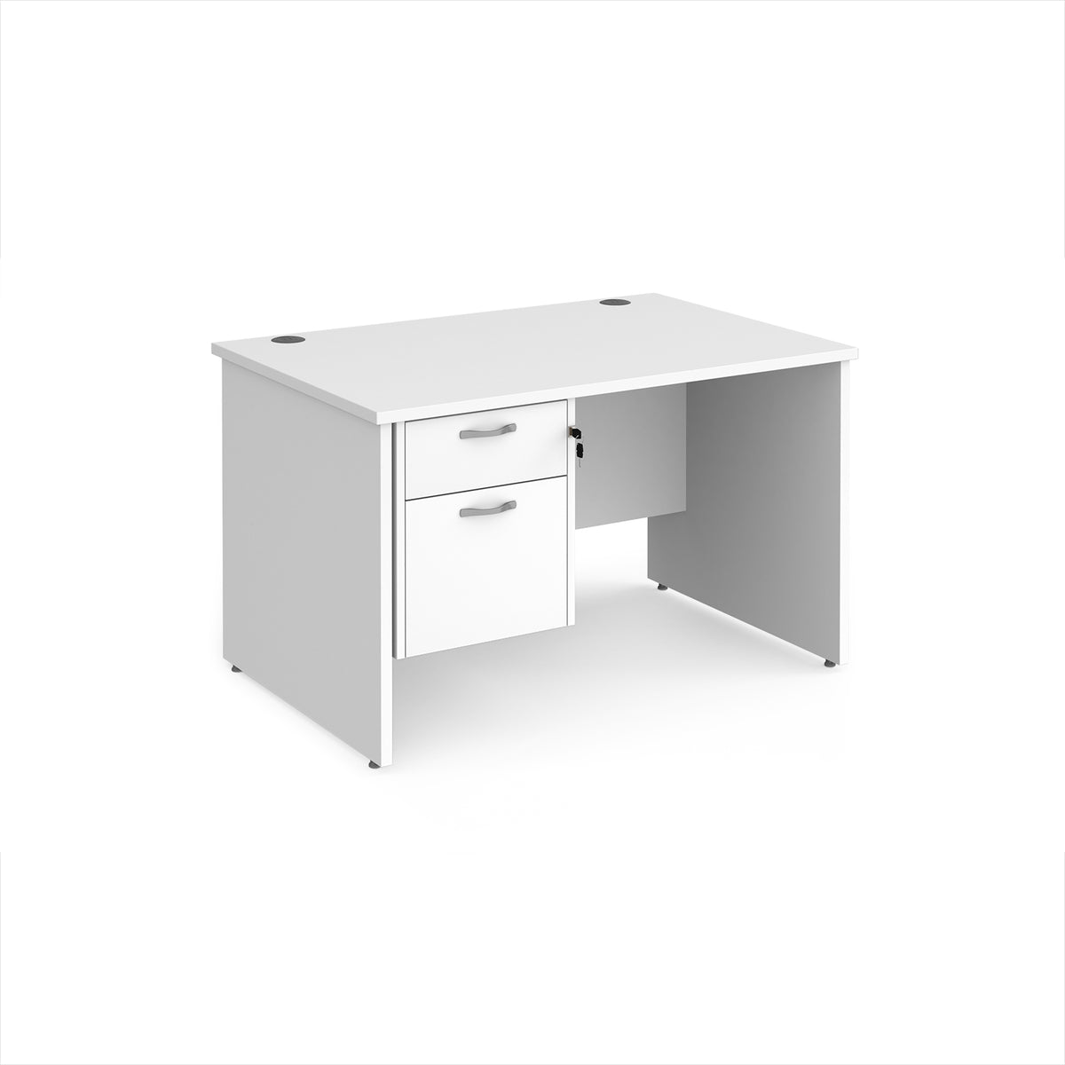 Maestro 25 straight desk 1200mm x 800mm with 2 drawer pedestal - White Top with panel end leg - view 1