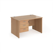 Maestro 25 straight desk 1200mm x 800mm with 3 drawer pedestal - Beech top with panel end leg - view 1
