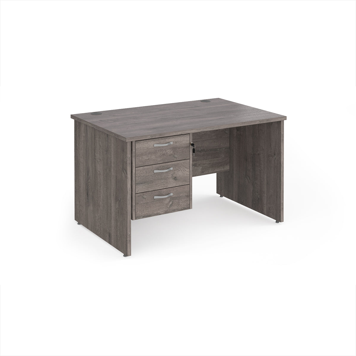Maestro 25 straight desk 1200mm x 800mm with 3 drawer pedestal - Grey Oak Top with panel end leg - view 1