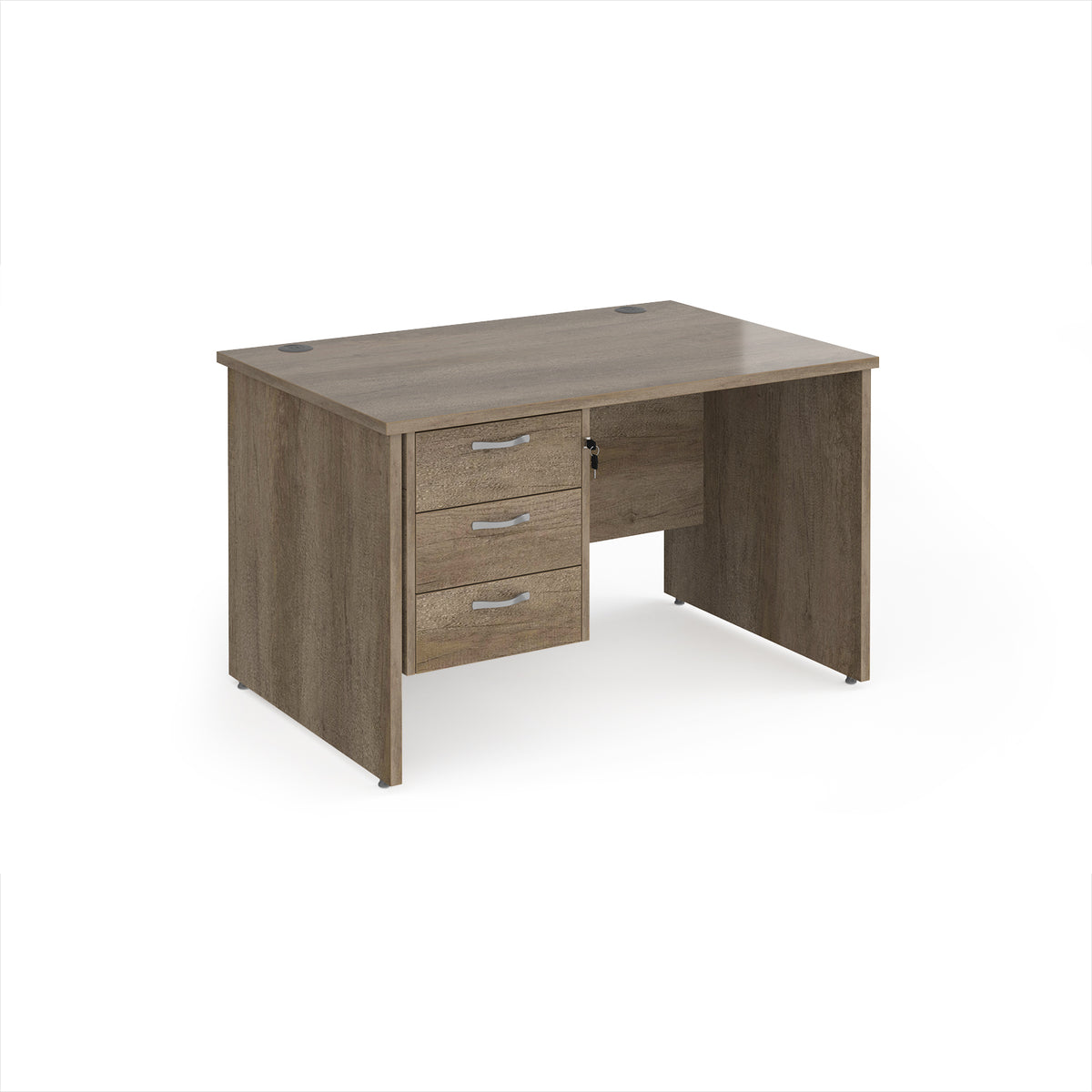 Maestro 25 straight desk 1200mm x 800mm with 3 drawer pedestal - Nebraska Oak Top with panel end leg - view 1