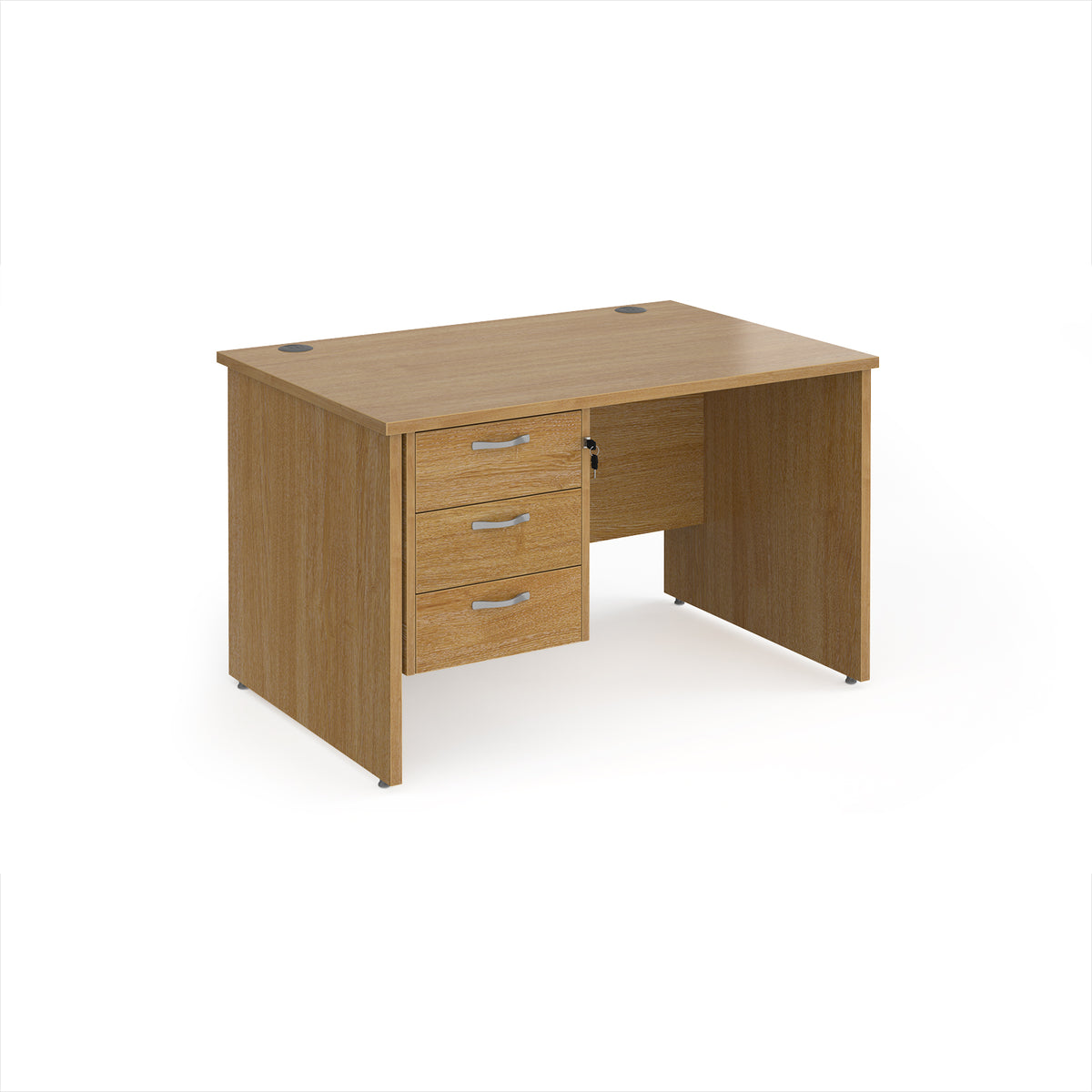 Maestro 25 straight desk 1200mm x 800mm with 3 drawer pedestal - Oak Top with panel end leg - view 1