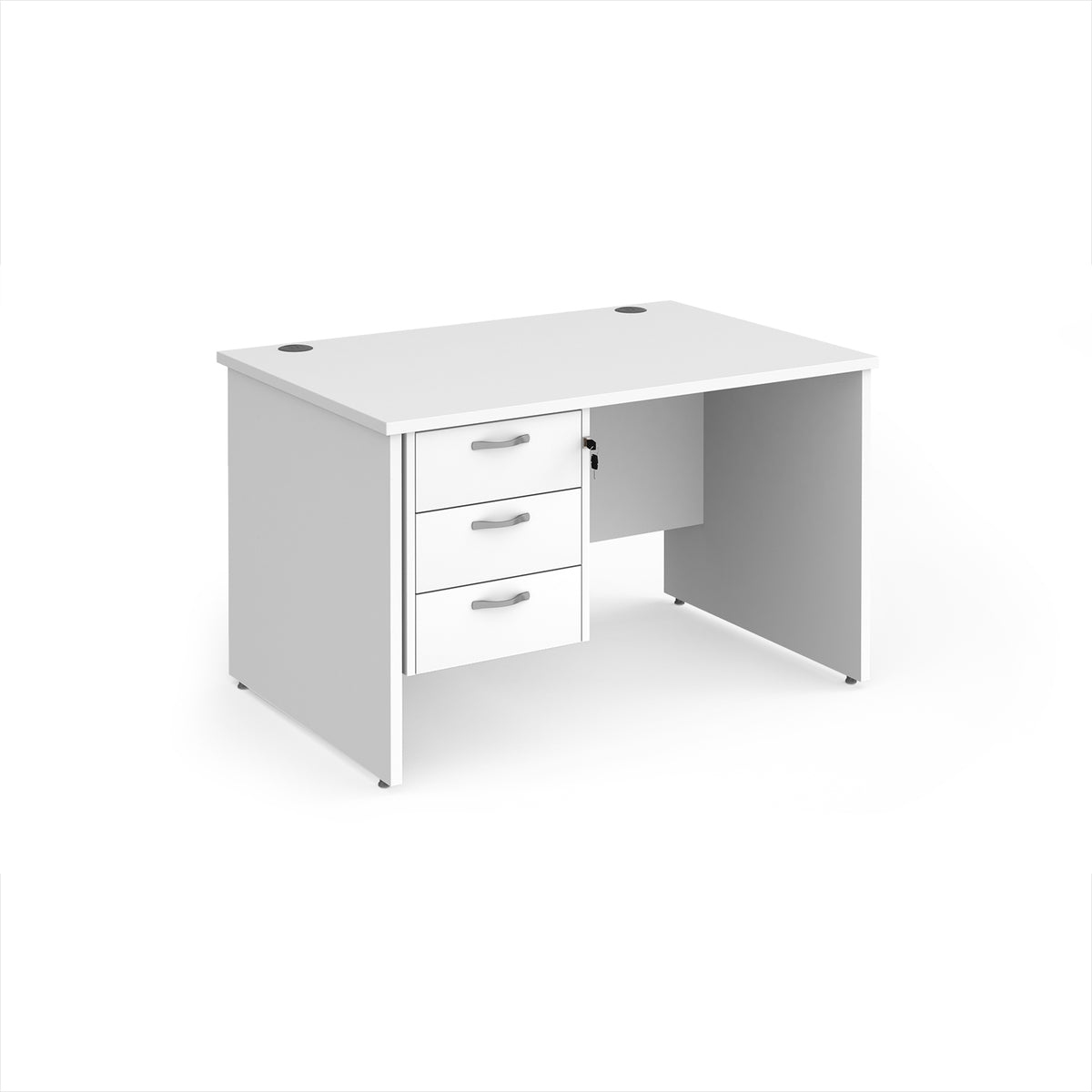 Maestro 25 straight desk 1200mm x 800mm with 3 drawer pedestal - White Top with panel end leg - view 1