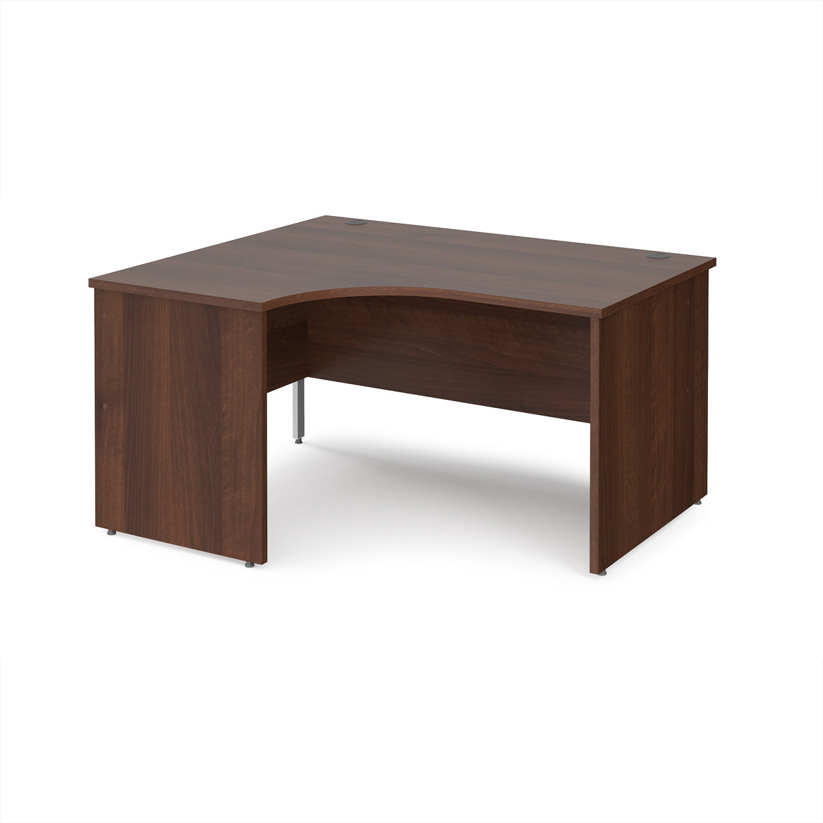 Maestro 25 left hand ergonomic desk 1400mm wide - Walnut top with panel end leg - view 1