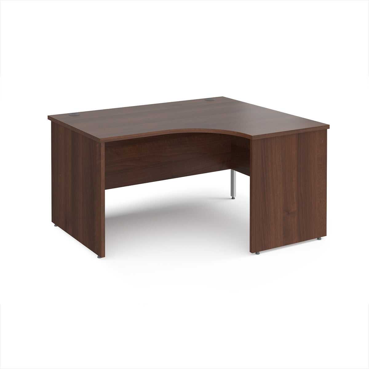 Maestro 25 right hand ergonomic desk 1400mm wide - Walnut top with panel end leg - view 1