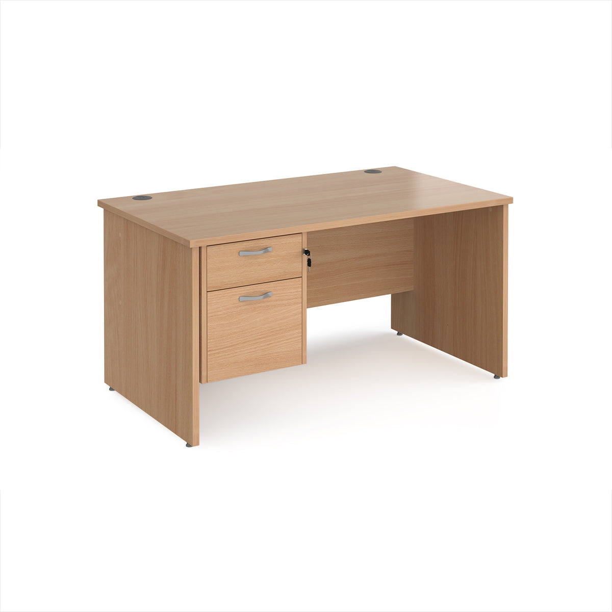 Maestro 25 straight desk 1400mm x 800mm with 2 drawer pedestal - Beech top with panel end leg - view 1