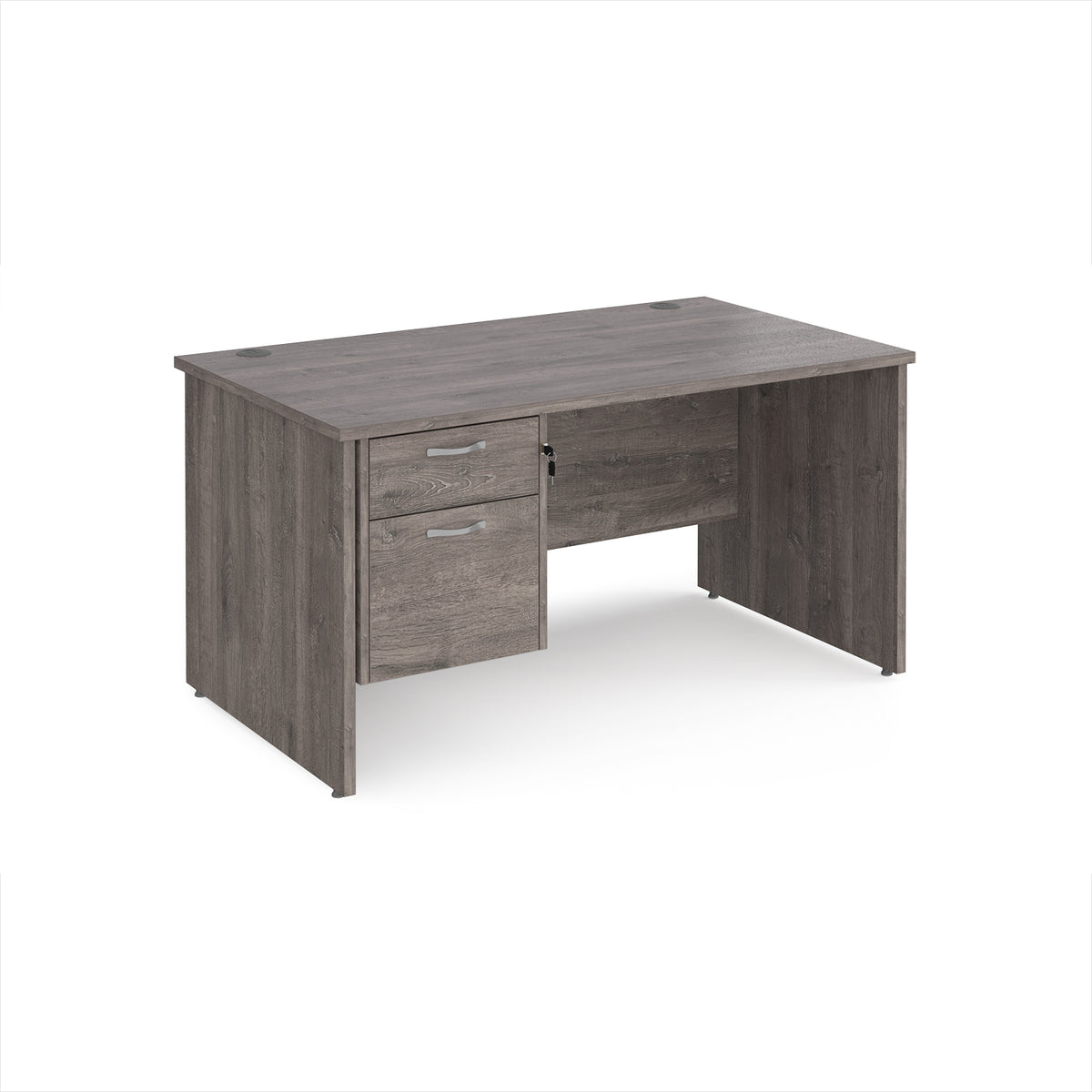Maestro 25 straight desk 1400mm x 800mm with 2 drawer pedestal - Grey Oak Top with panel end leg - view 1