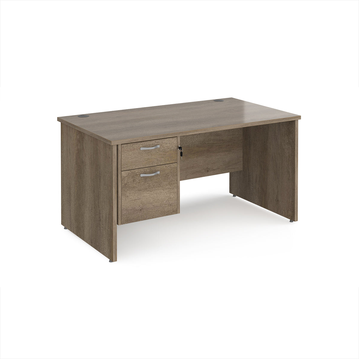 Maestro 25 straight desk 1400mm x 800mm with 2 drawer pedestal - Nebraska Oak Top with panel end leg - view 1