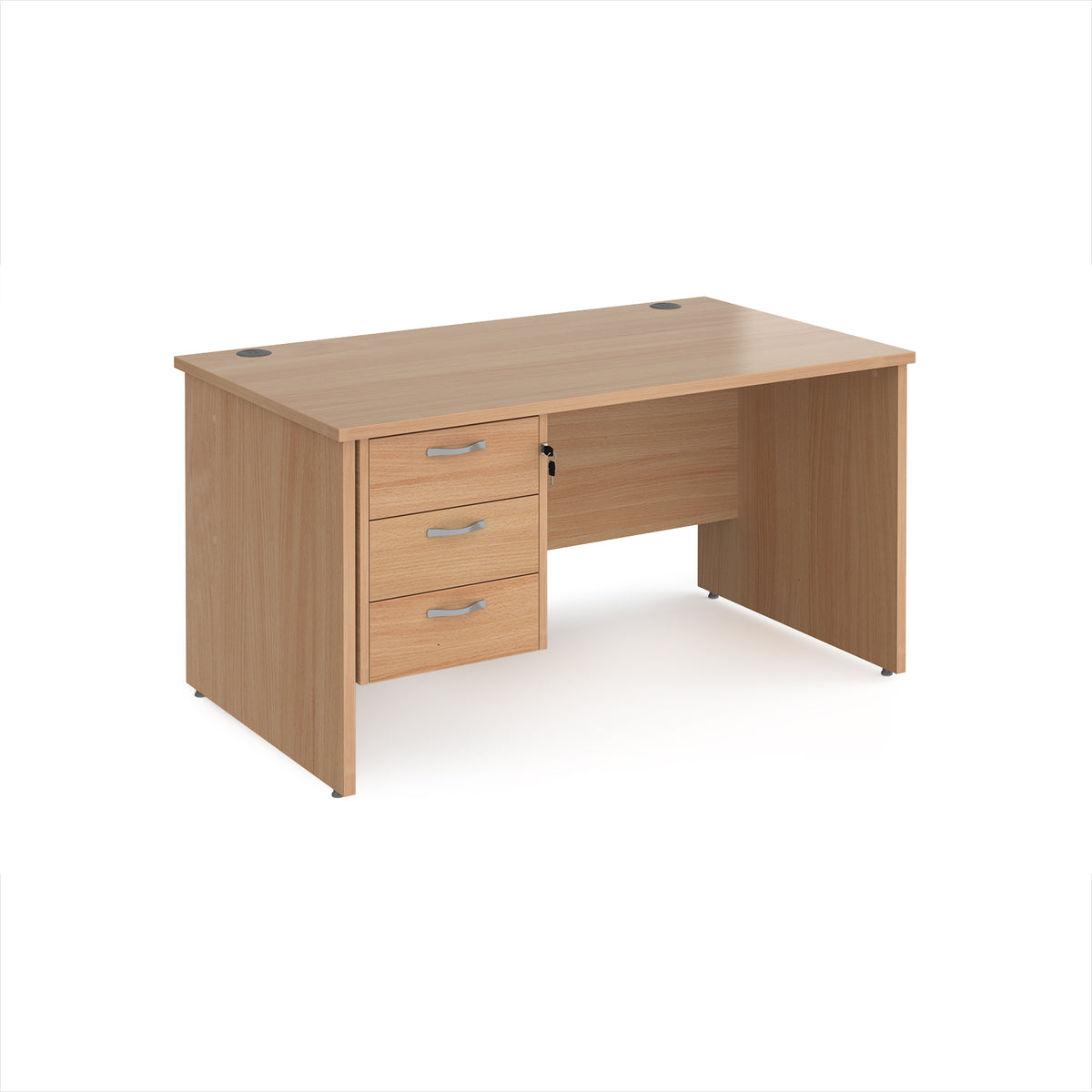Maestro 25 straight desk 1400mm x 800mm with 3 drawer pedestal - Beech top with panel end leg - view 1