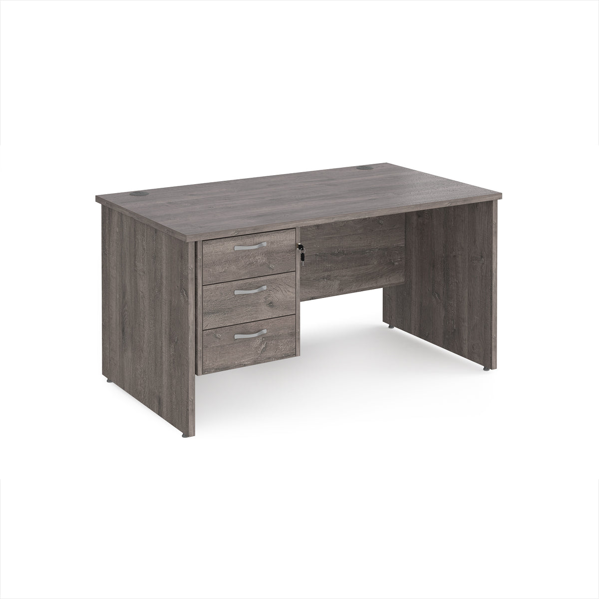 Maestro 25 straight desk 1400mm x 800mm with 3 drawer pedestal - Grey Oak Top with panel end leg - view 1