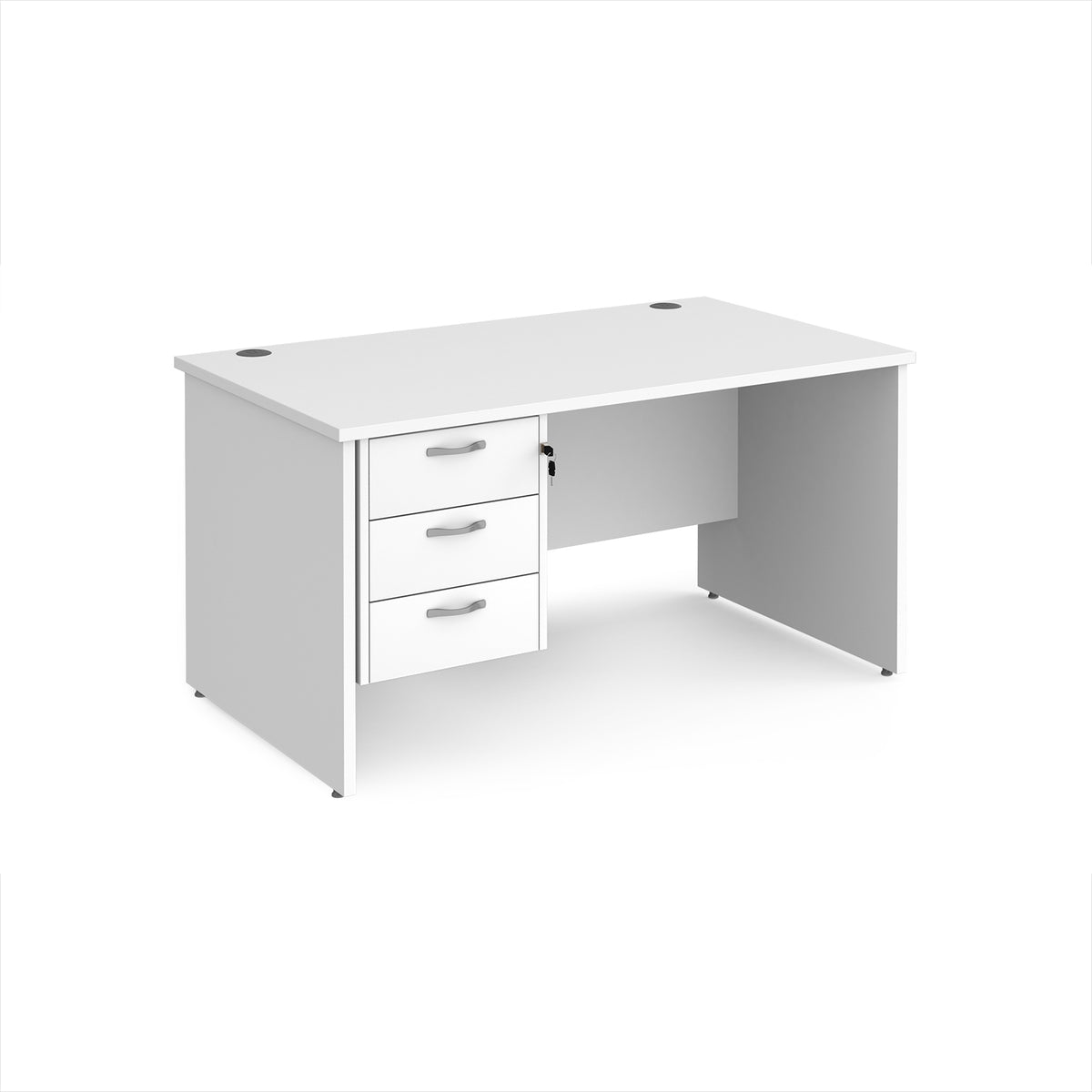 Maestro 25 straight desk 1400mm x 800mm with 3 drawer pedestal - White Top with panel end leg - view 1