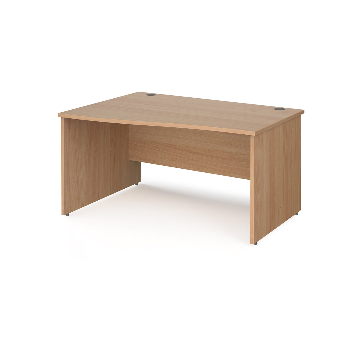Maestro 25 left hand wave desk 1400mm wide - Beech top with panel end leg - view 1