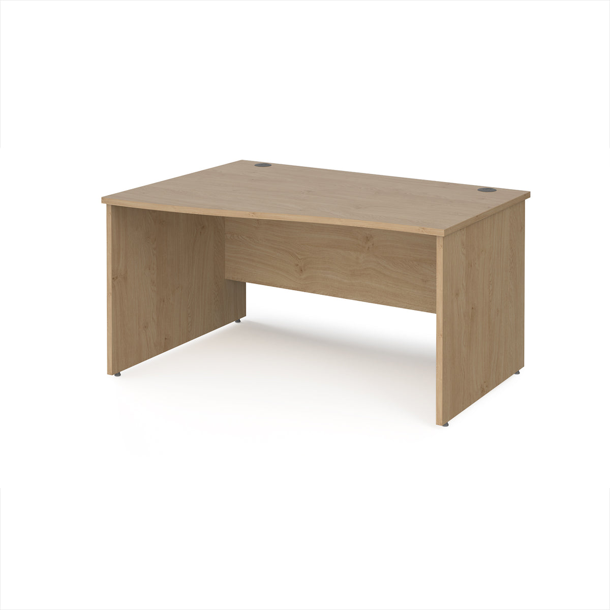 Maestro 25 left hand wave desk 1400mm wide - Kendal Oak Top with panel end leg - view 1