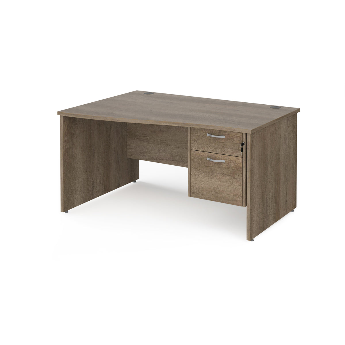 Maestro 25 left hand wave desk 1400mm wide with 2 drawer pedestal - Nebraska Oak Top with panel end leg - view 1