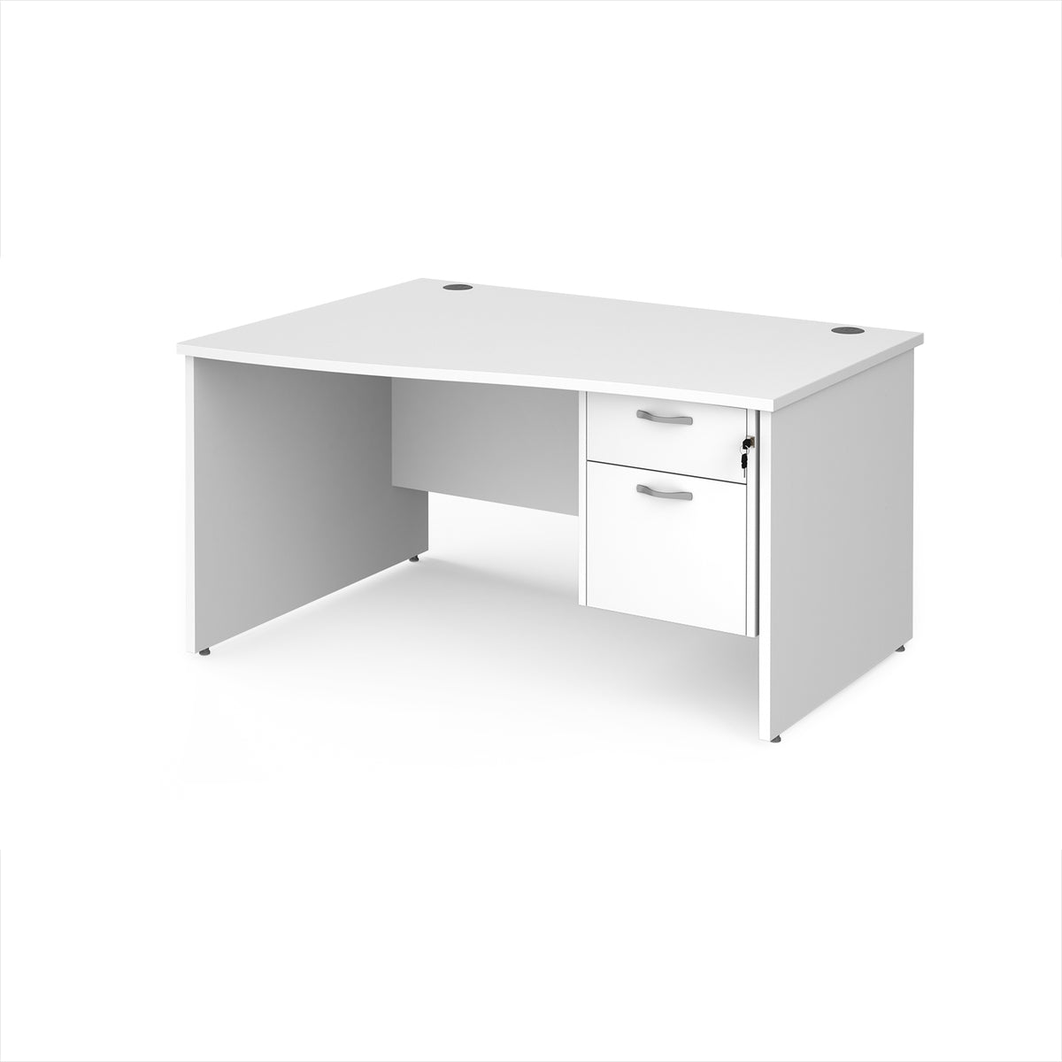 Maestro 25 left hand wave desk 1400mm wide with 2 drawer pedestal - White Top with panel end leg - view 1
