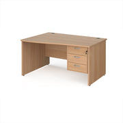 Maestro 25 left hand wave desk 1400mm wide with 3 drawer pedestal - Beech top with panel end leg - view 1