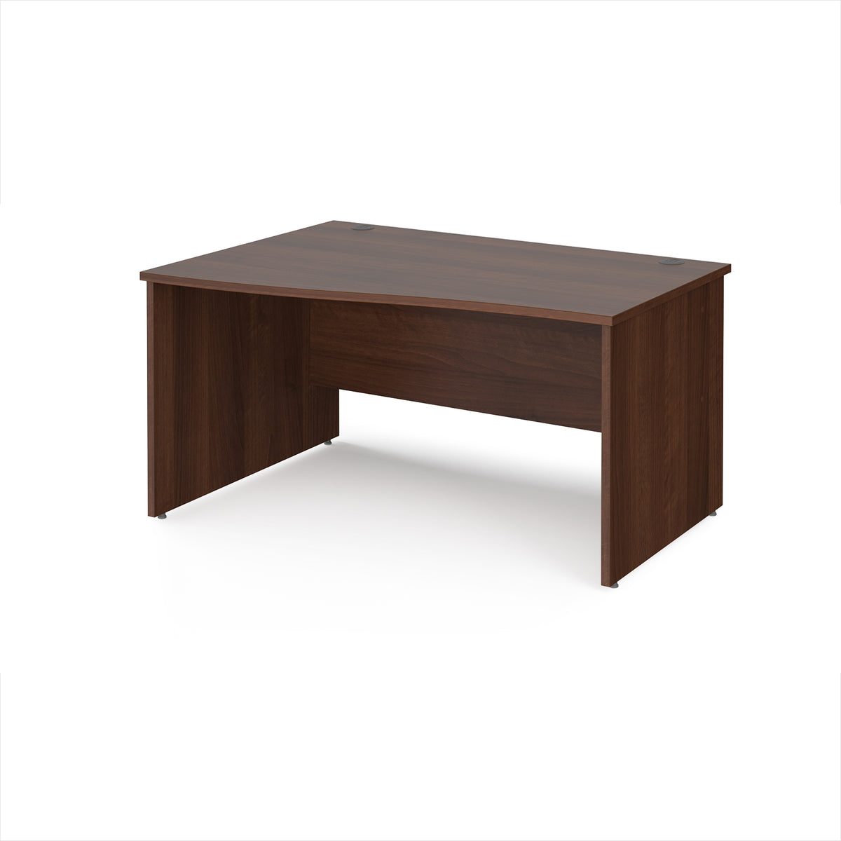 Maestro 25 left hand wave desk 1400mm wide - Walnut top with panel end leg - view 1
