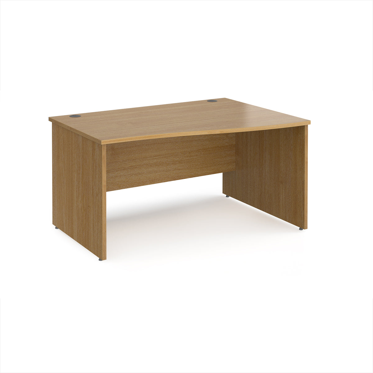 Maestro 25 right hand wave desk 1400mm wide - Oak Top with panel end leg - view 1