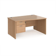 Maestro 25 right hand wave desk 1400mm wide with 2 drawer pedestal - Beech top with panel end leg - view 1