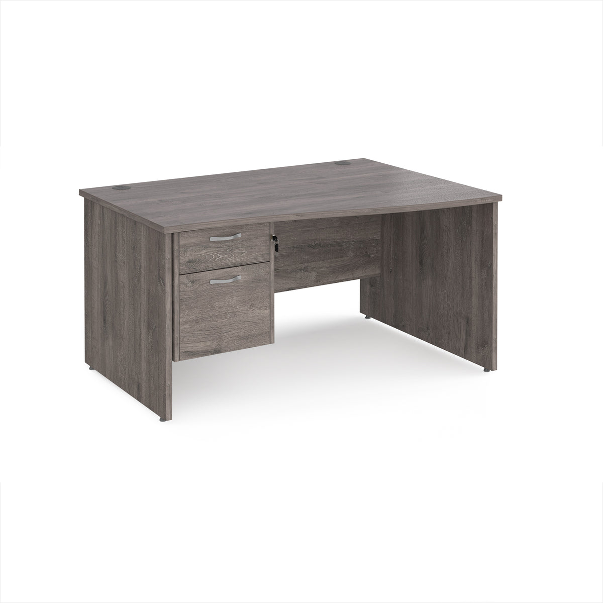 Maestro 25 right hand wave desk 1400mm wide with 2 drawer pedestal - Grey Oak Top with panel end leg - view 1