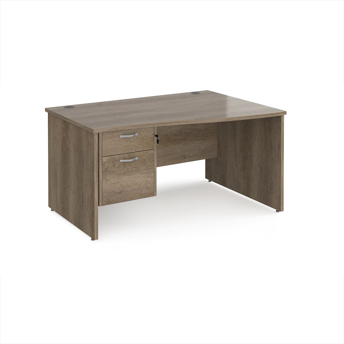 Maestro 25 right hand wave desk 1400mm wide with 2 drawer pedestal - Nebraska Oak Top with panel end leg - view 1