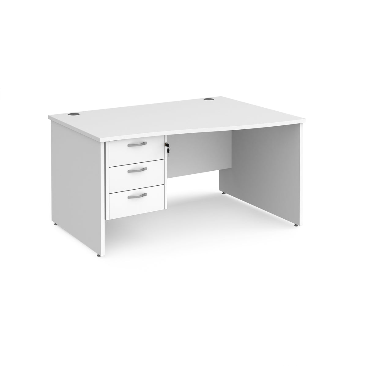 Maestro 25 right hand wave desk 1400mm wide with 3 drawer pedestal - White Top with panel end leg - view 1