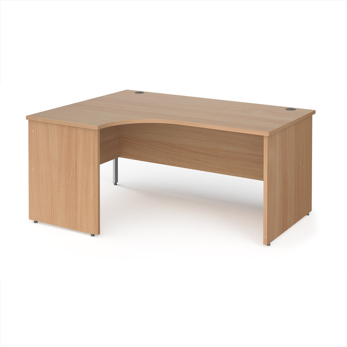 Maestro 25 left hand ergonomic desk 1600mm wide - Beech top with panel end leg - view 1