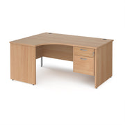 Maestro 25 left hand ergonomic desk 1600mm wide with 2 drawer pedestal - Beech top with panel end leg - view 1