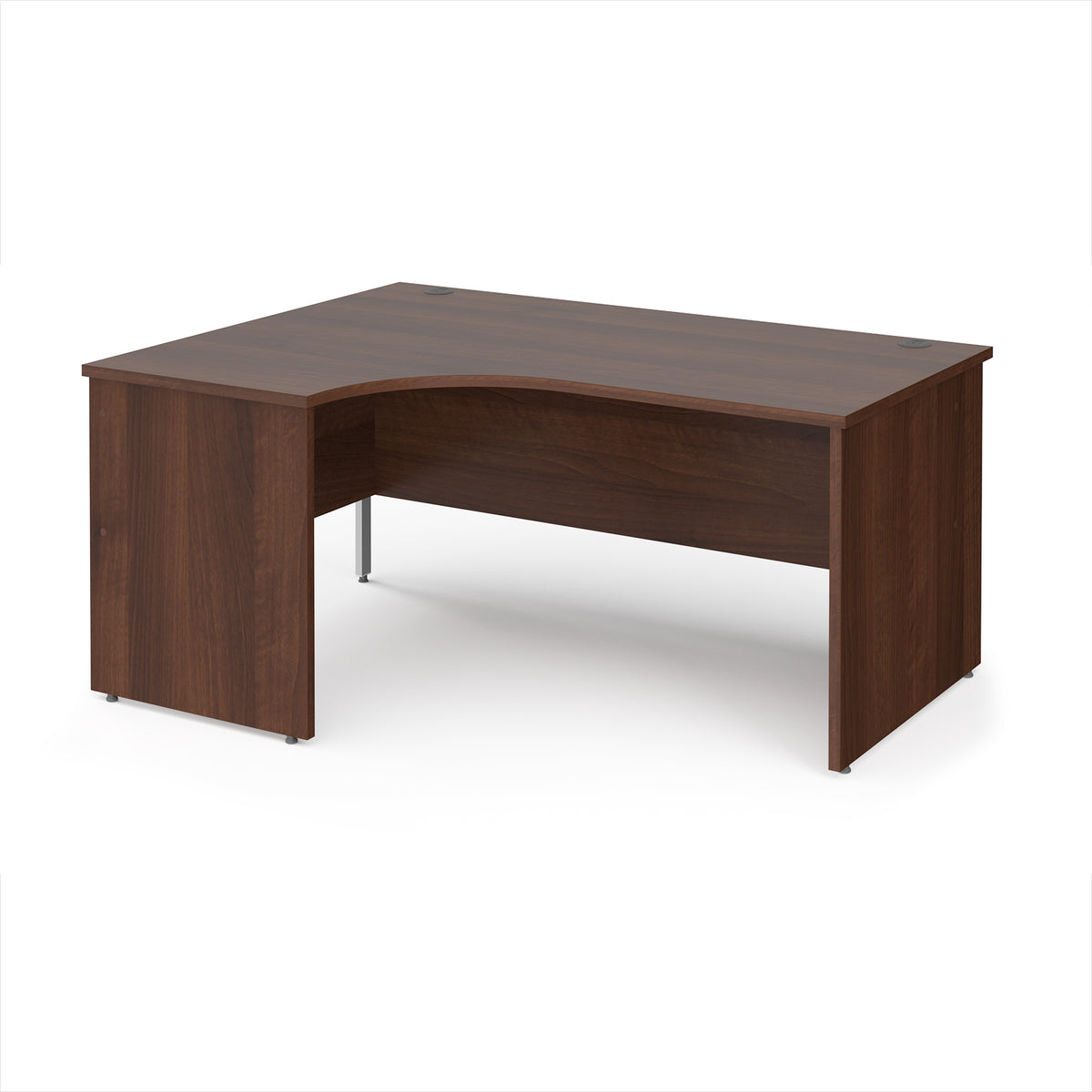 Maestro 25 left hand ergonomic desk 1600mm wide - Walnut top with panel end leg - view 1