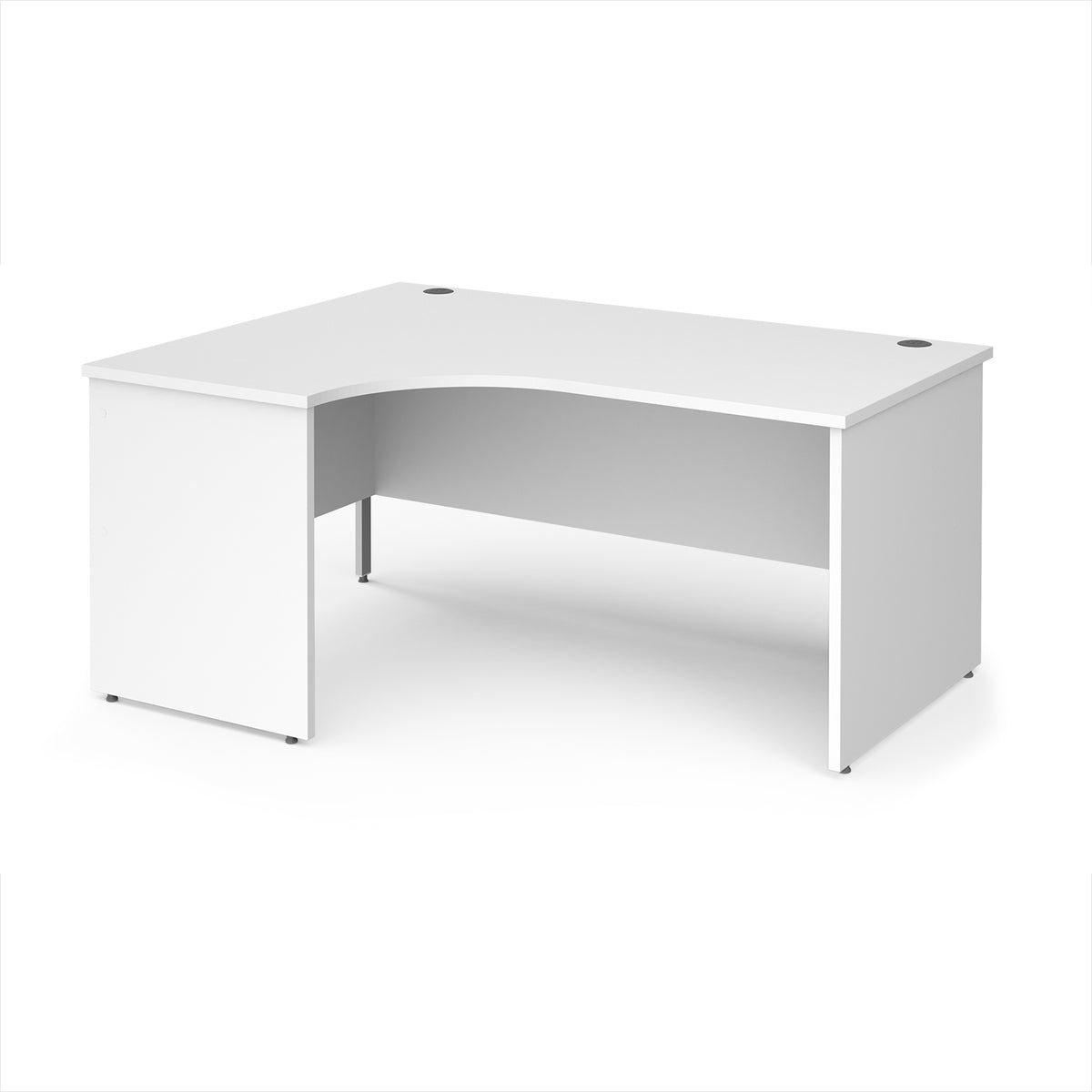 Maestro 25 left hand ergonomic desk 1600mm wide - White Top with panel end leg - view 1