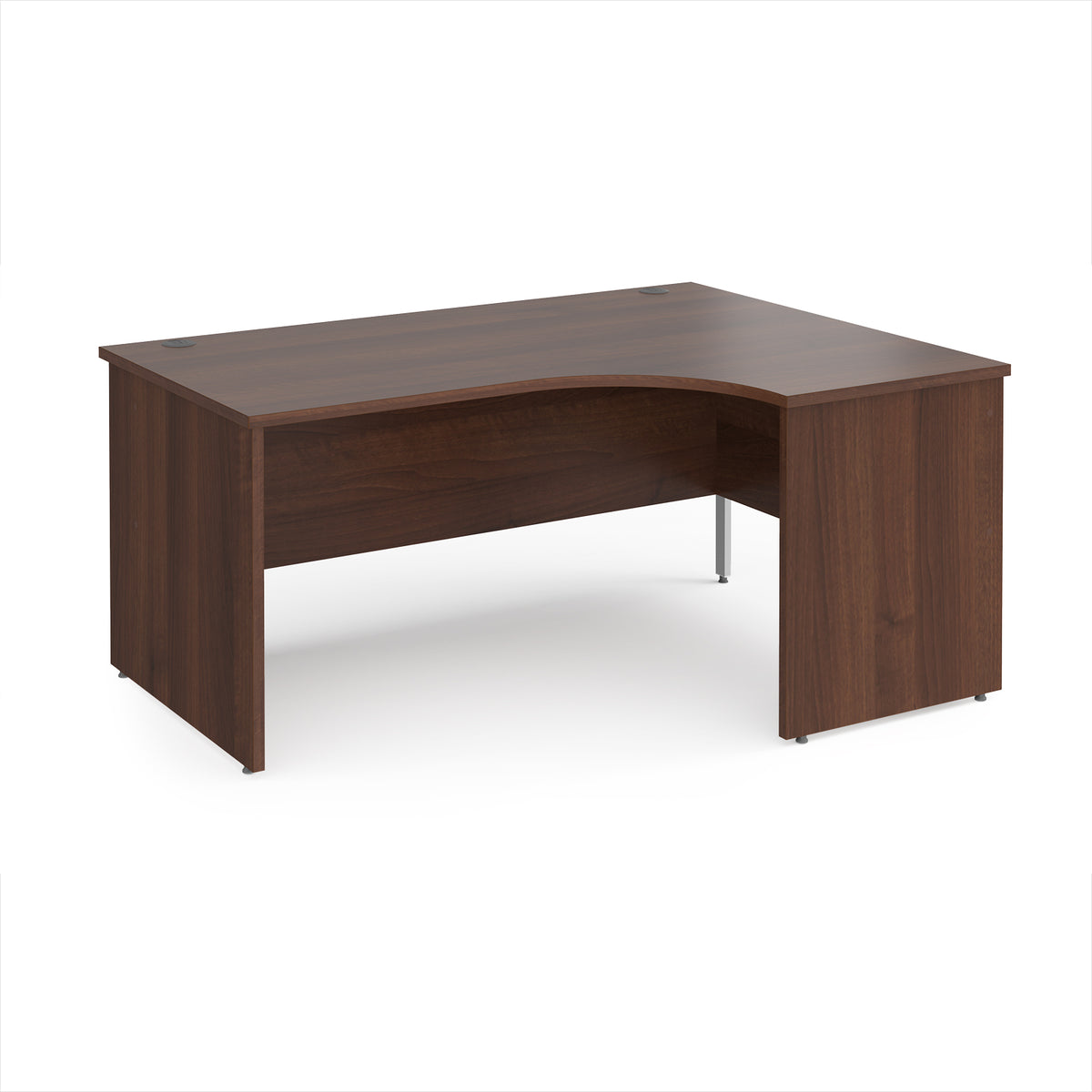Maestro 25 right hand ergonomic desk 1600mm wide - Walnut top with panel end leg - view 1