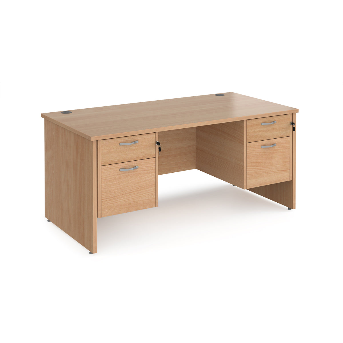 Maestro 25 straight desk 1600mm x 800mm with two x 2 drawer pedestals - Beech top with panel end leg - view 1