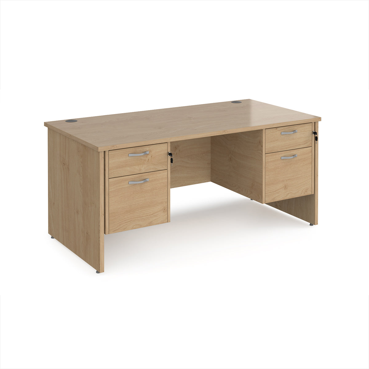 Maestro 25 straight desk 1600mm x 800mm with two x 2 drawer pedestals - Kendal Oak Top with panel end leg - view 1