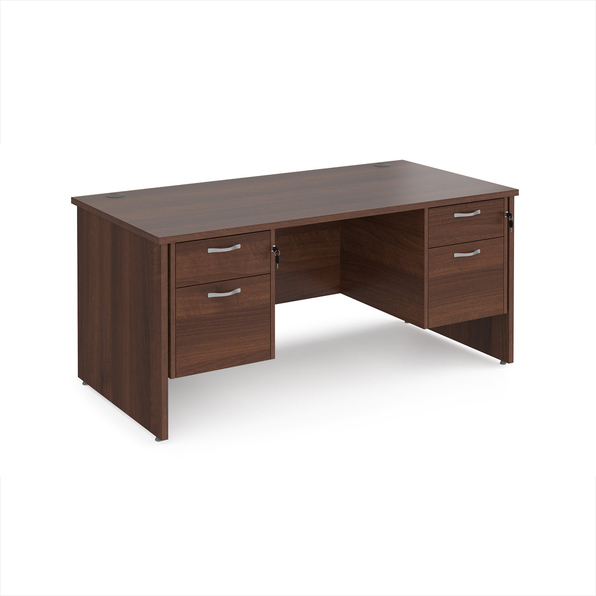 Maestro 25 straight desk 1600mm x 800mm with two x 2 drawer pedestals - Walnut top with panel end leg - view 1