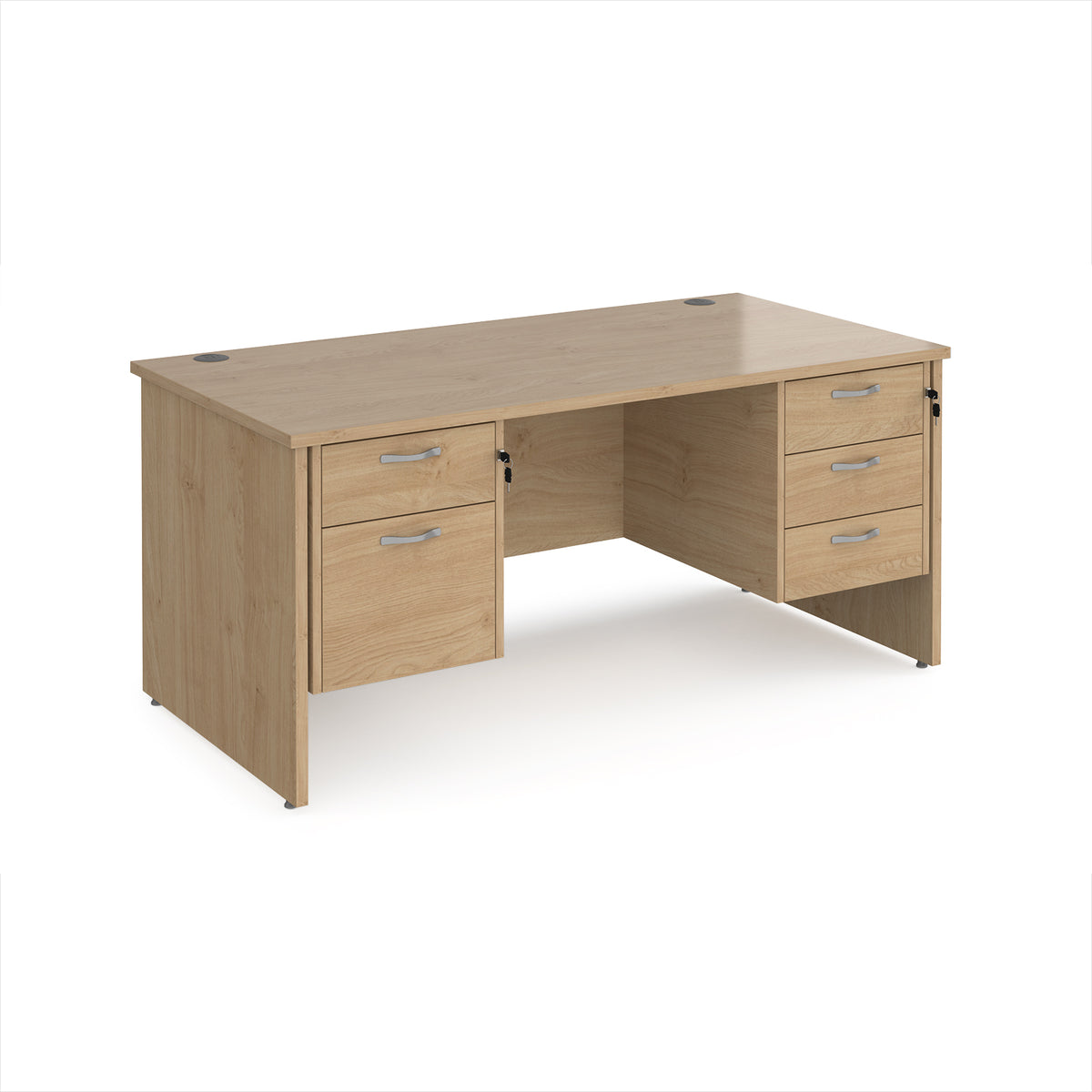 Maestro 25 straight desk 1600mm x 800mm with 2 and 3 drawer pedestals - Kendal Oak Top with panel end leg - view 1