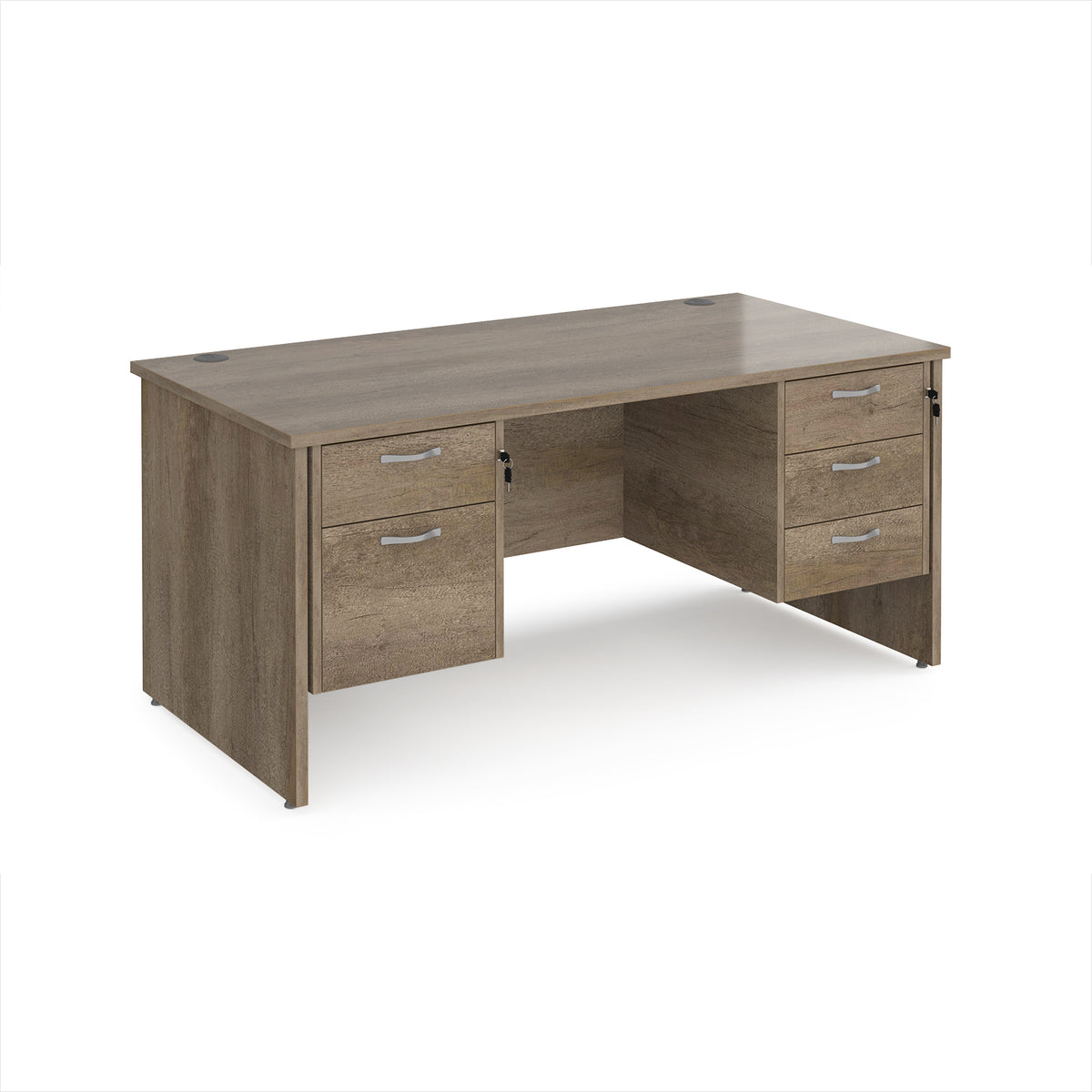 Maestro 25 straight desk 1600mm x 800mm with 2 and 3 drawer pedestals - Nebraska top with panel end leg - view 1