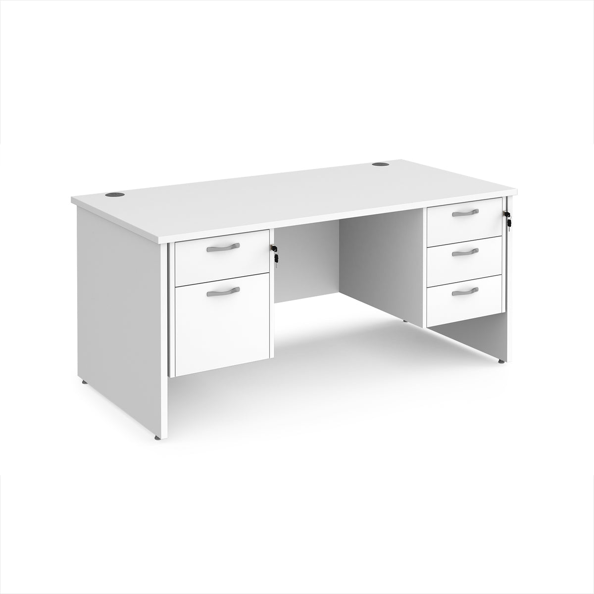 Maestro 25 straight desk 1600mm x 800mm with 2 and 3 drawer pedestals - White Top with panel end leg - view 1