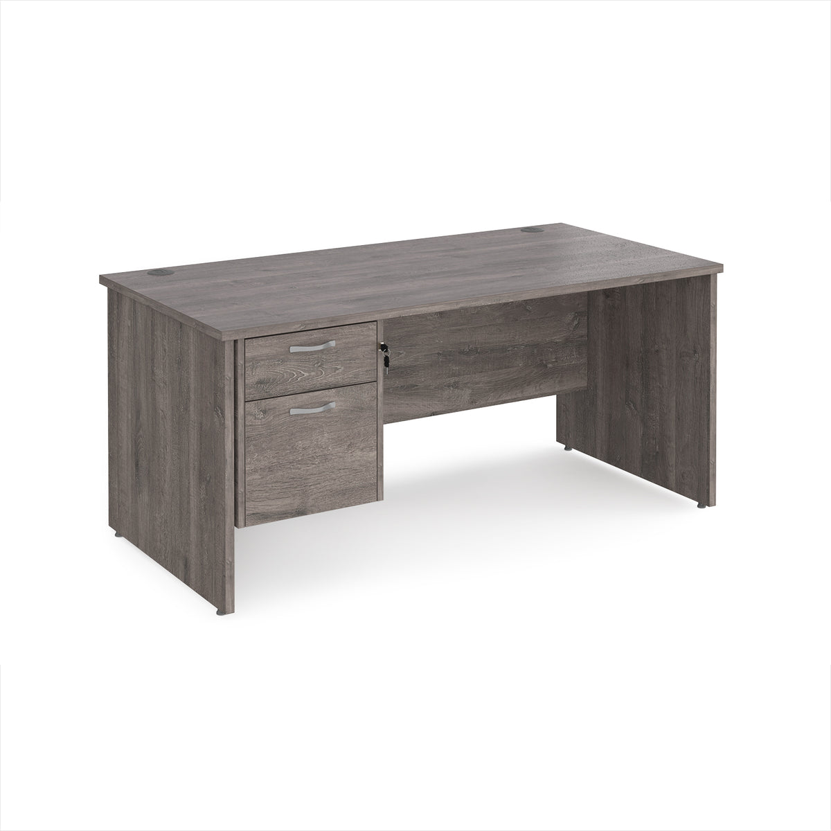 Maestro 25 straight desk 1600mm x 800mm with 2 drawer pedestal - Grey Oak Top with panel end leg - view 1