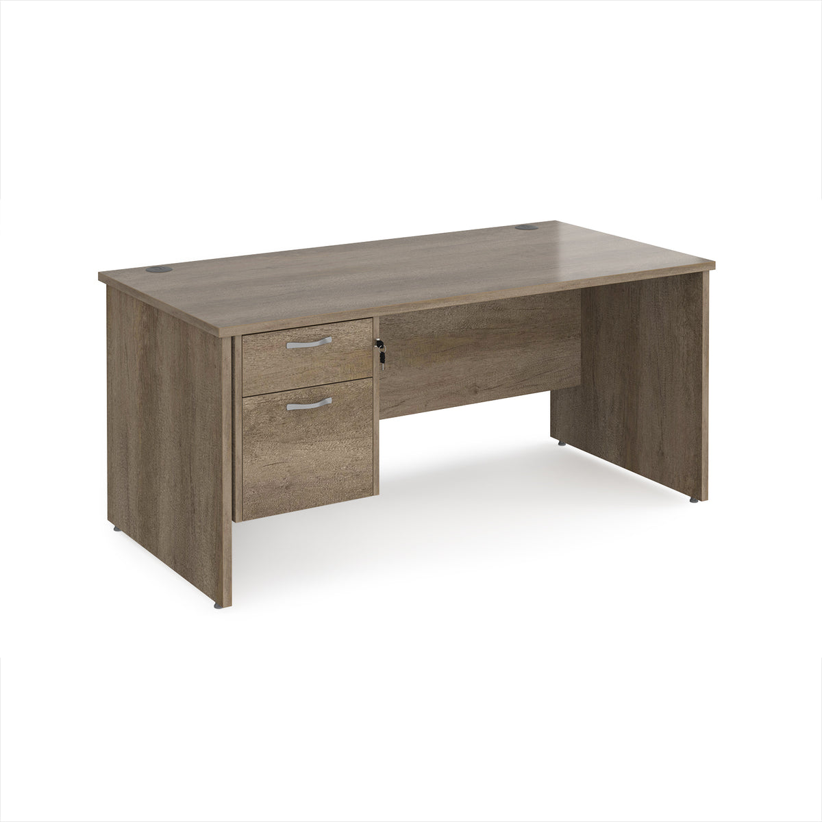 Maestro 25 straight desk 1600mm x 800mm with 2 drawer pedestal - Nebraska Oak Top with panel end leg - view 1