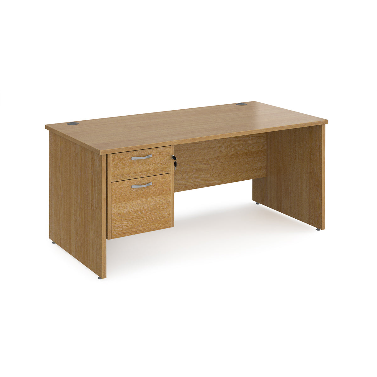 Maestro 25 straight desk 1600mm x 800mm with 2 drawer pedestal - Oak Top with panel end leg - view 1