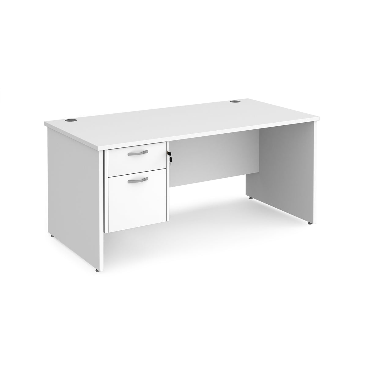 Maestro 25 straight desk 1600mm x 800mm with 2 drawer pedestal - White Top with panel end leg - view 1