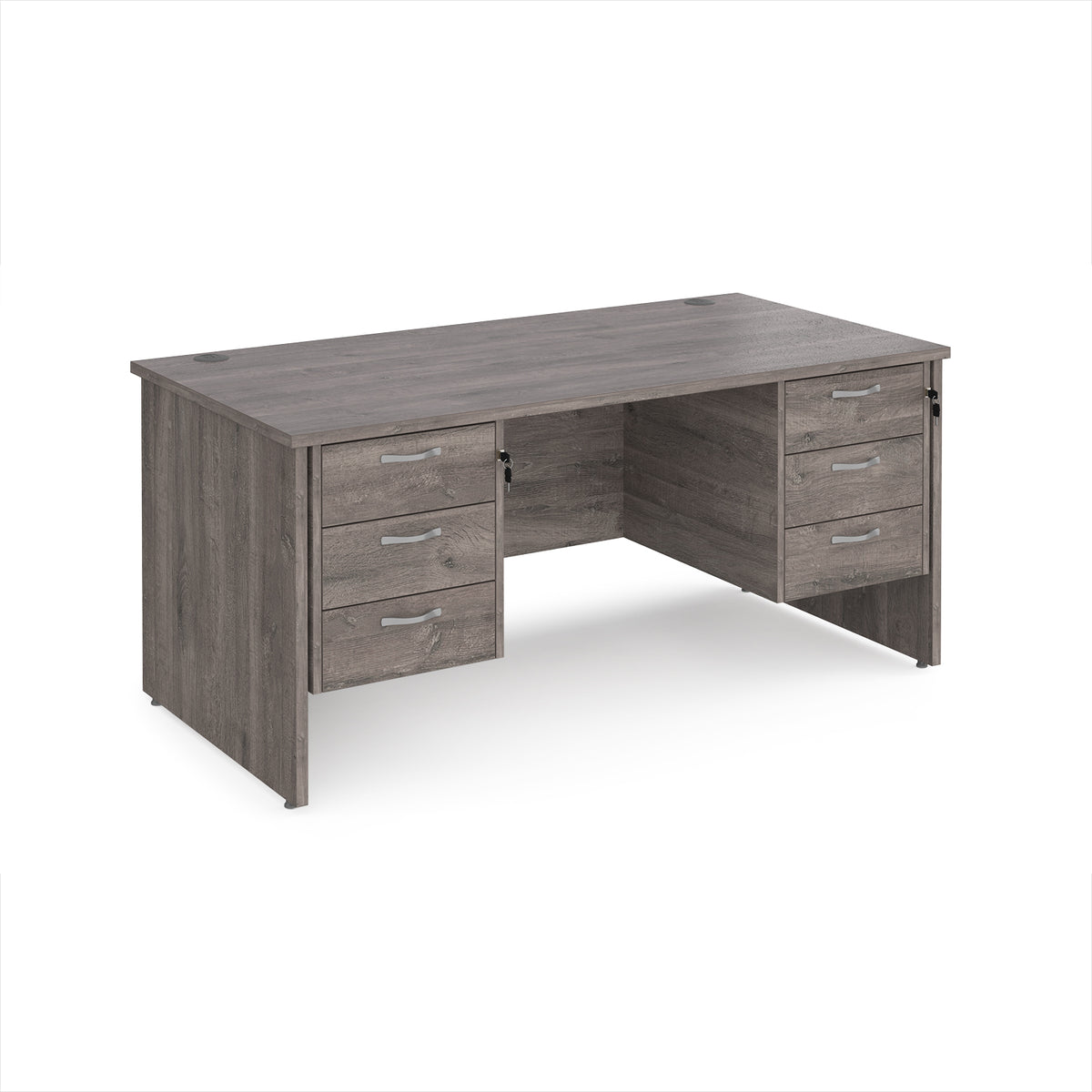 Maestro 25 straight desk 1600mm x 800mm with two x 3 drawer pedestals - Grey Oak Top with panel end leg - view 1