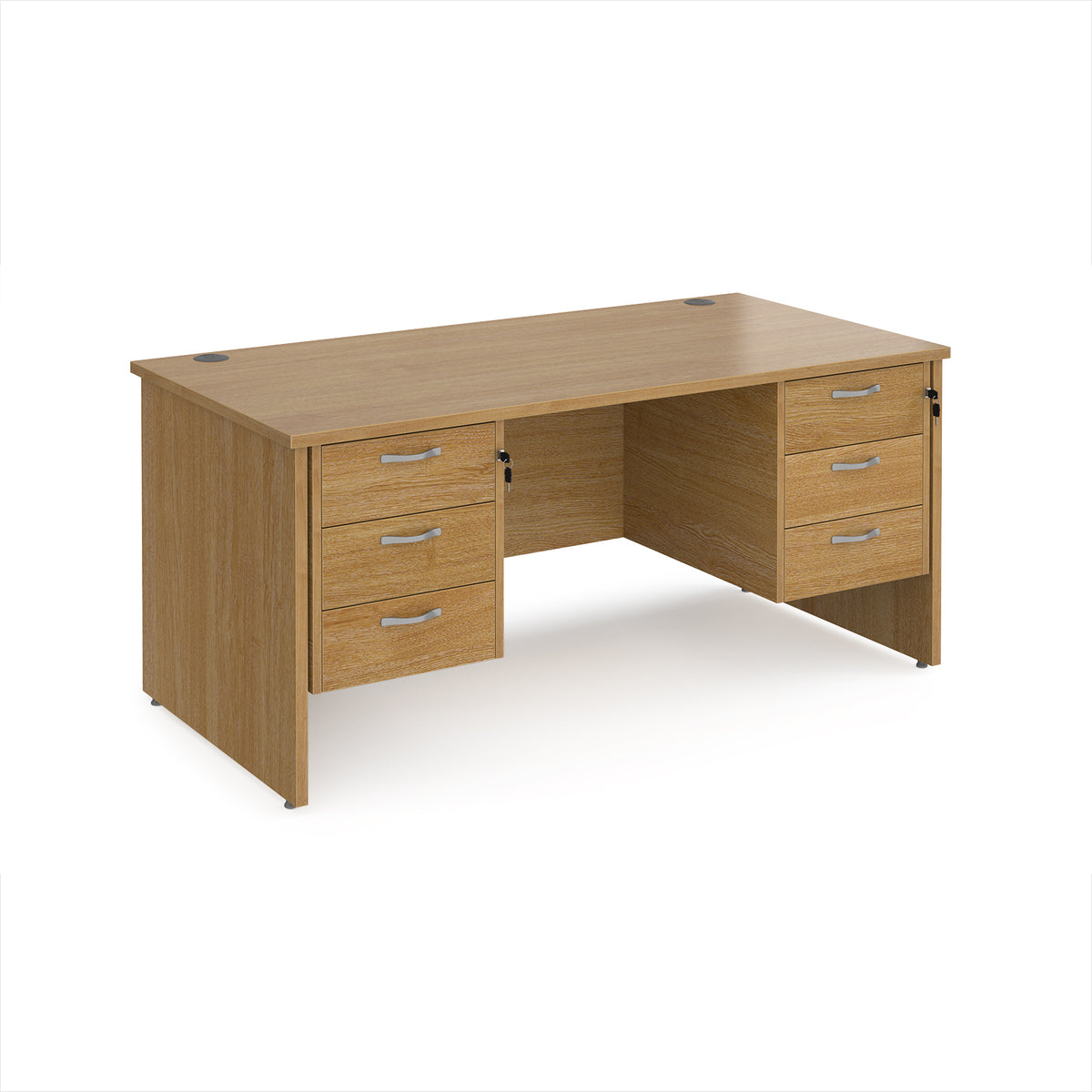 Maestro 25 straight desk 1600mm x 800mm with two x 3 drawer pedestals - Oak Top with panel end leg - view 1