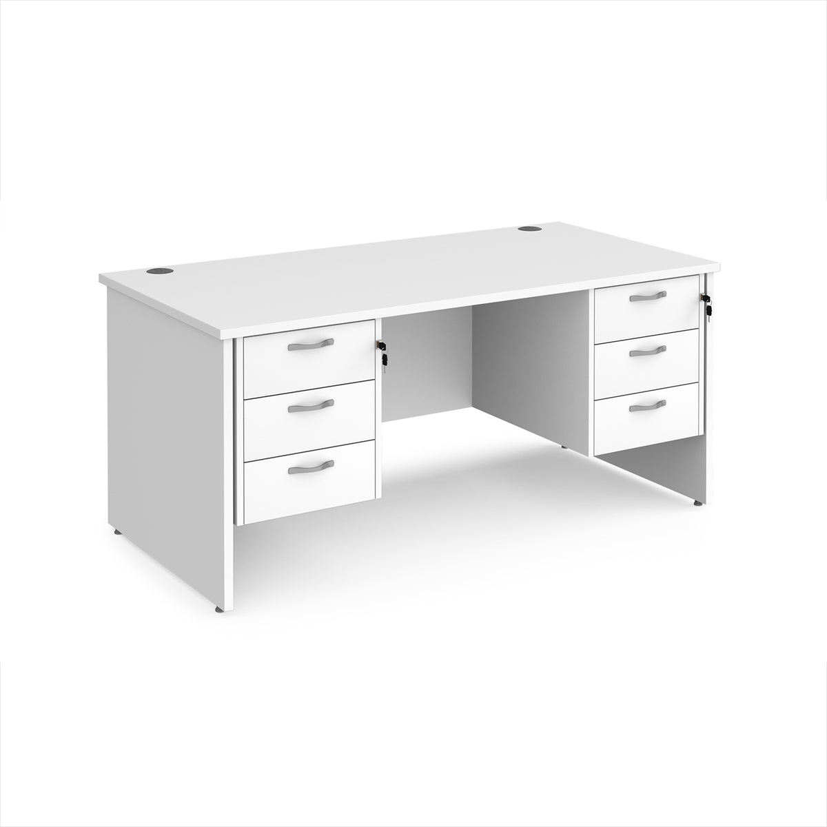 Maestro 25 straight desk 1600mm x 800mm with two x 3 drawer pedestals - White Top with panel end leg - view 1