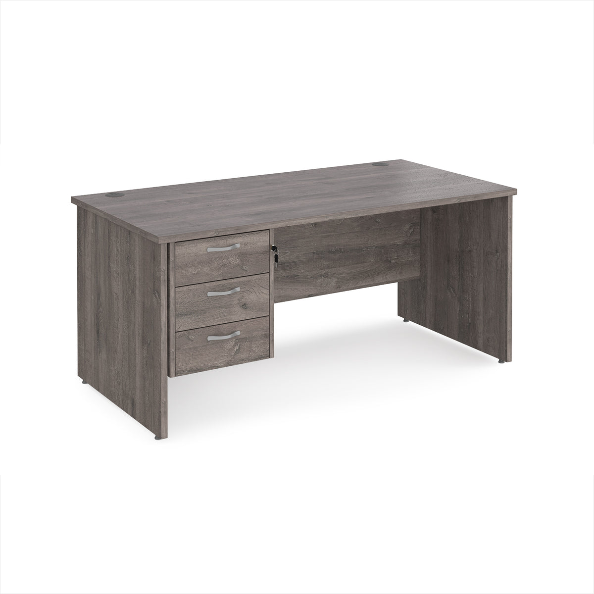Maestro 25 straight desk 1600mm x 800mm with 3 drawer pedestal - Grey Oak Top with panel end leg - view 1