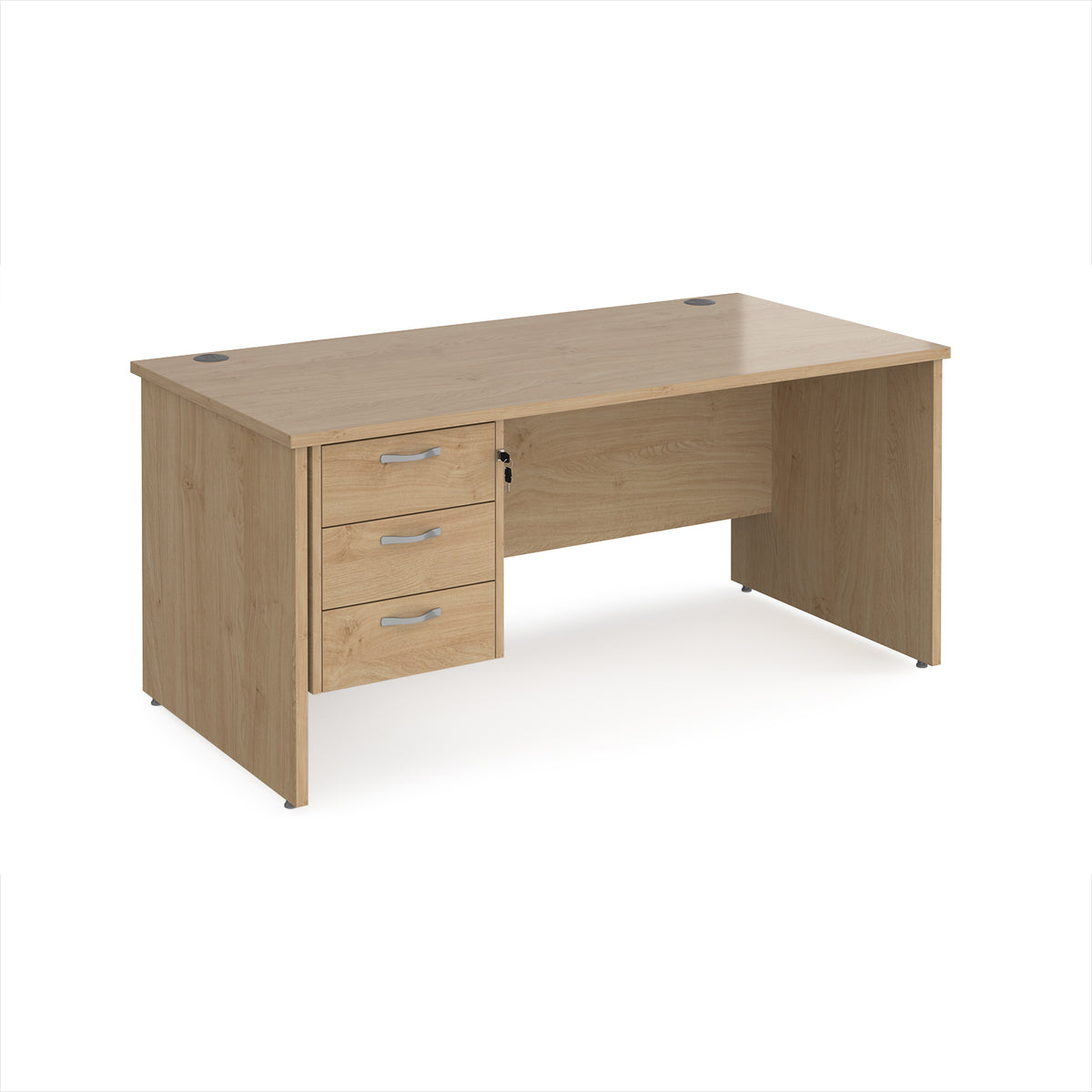 Maestro 25 straight desk 1600mm x 800mm with 3 drawer pedestal - Kendal Oak Top with panel end leg - view 1